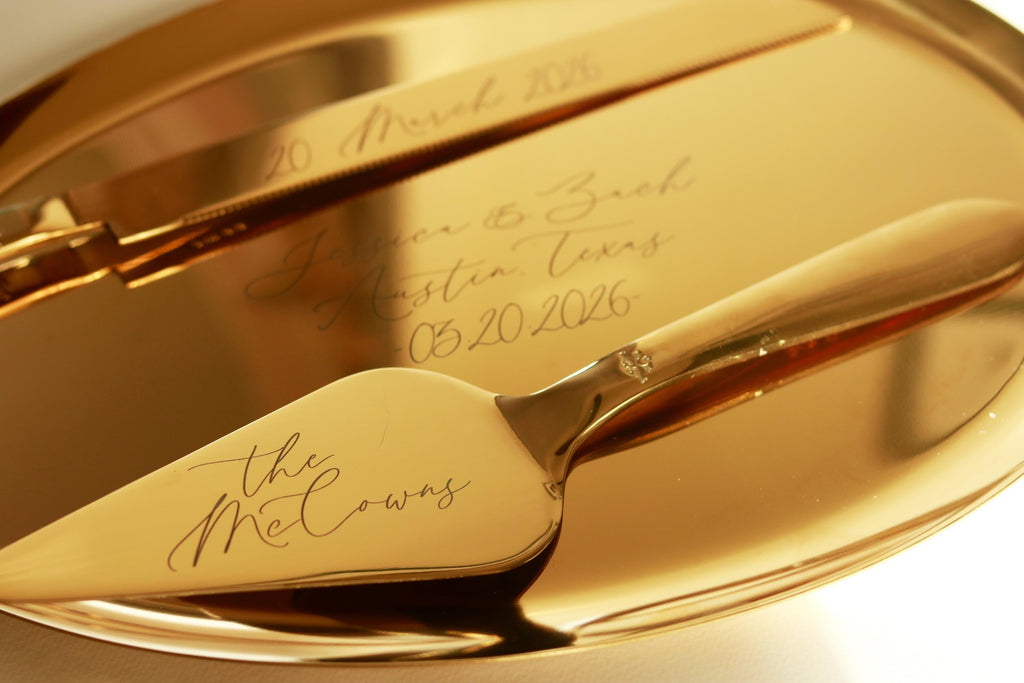 Personalized Wedding Cake Cutting Set – Engraved Gold Knife & Server Gift