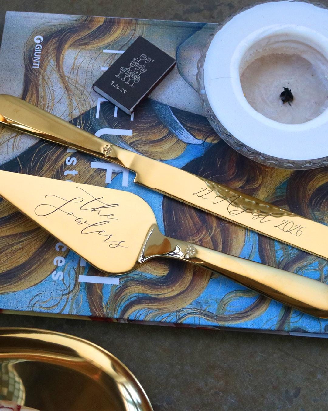 Personalized Wedding Cake Cutting Set – Engraved Gold Knife & Server Gift